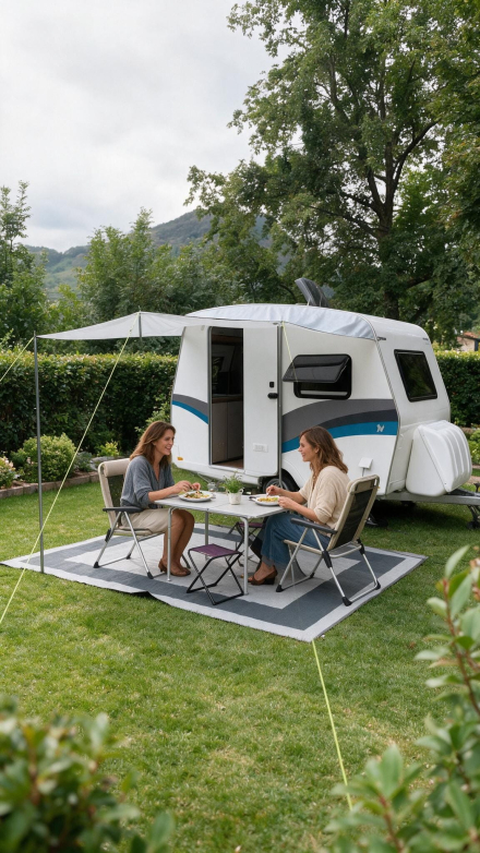 minicaravana ligera fácil de mover en un camping